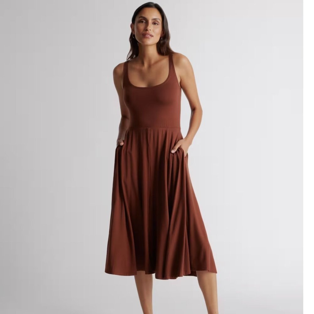 Quince Tencel Jersey Fit & Flare Dress - Brown